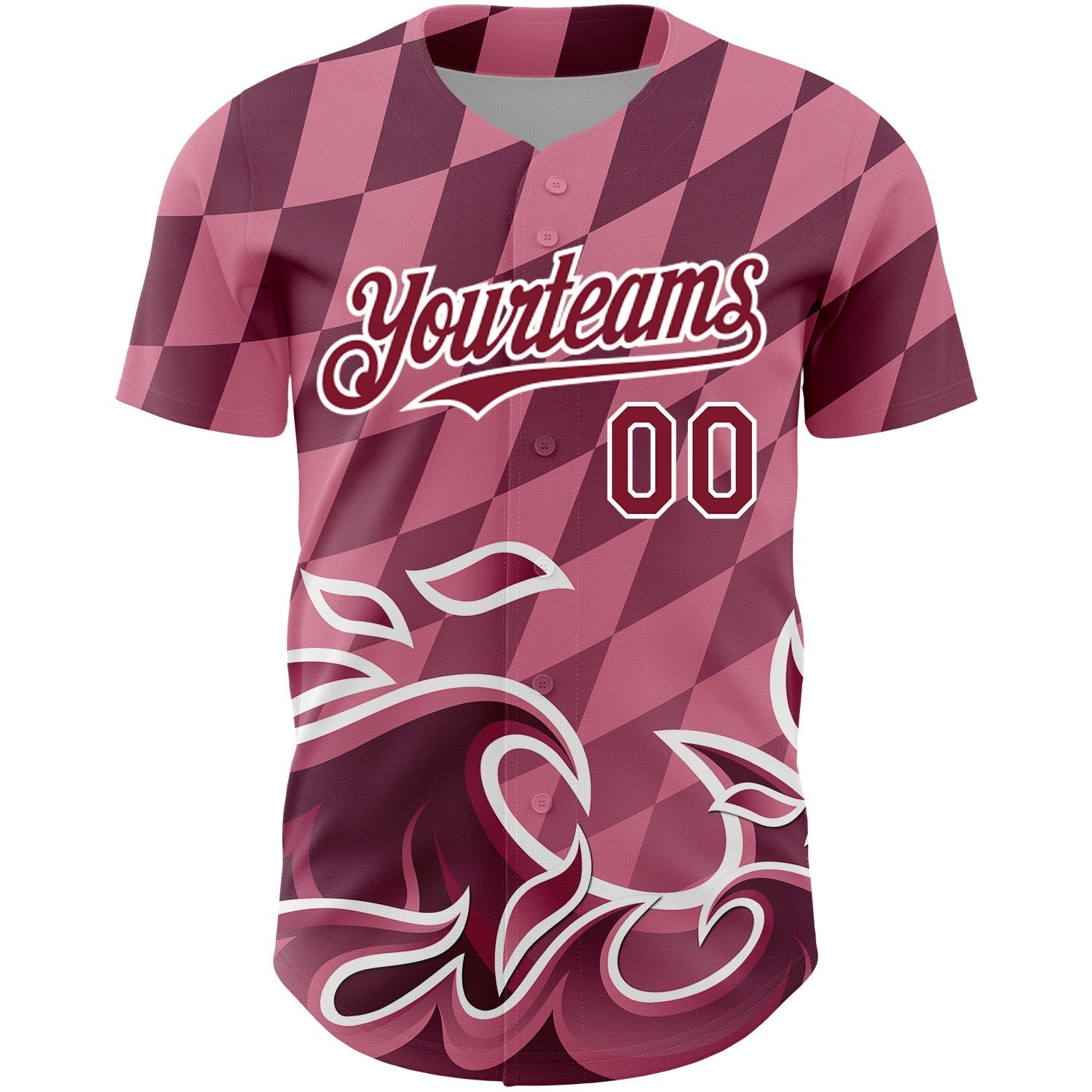 Custom Light Pink Crimson-White 3D Pattern Design Flame Authentic Baseball Jersey baseball jersey product view 2