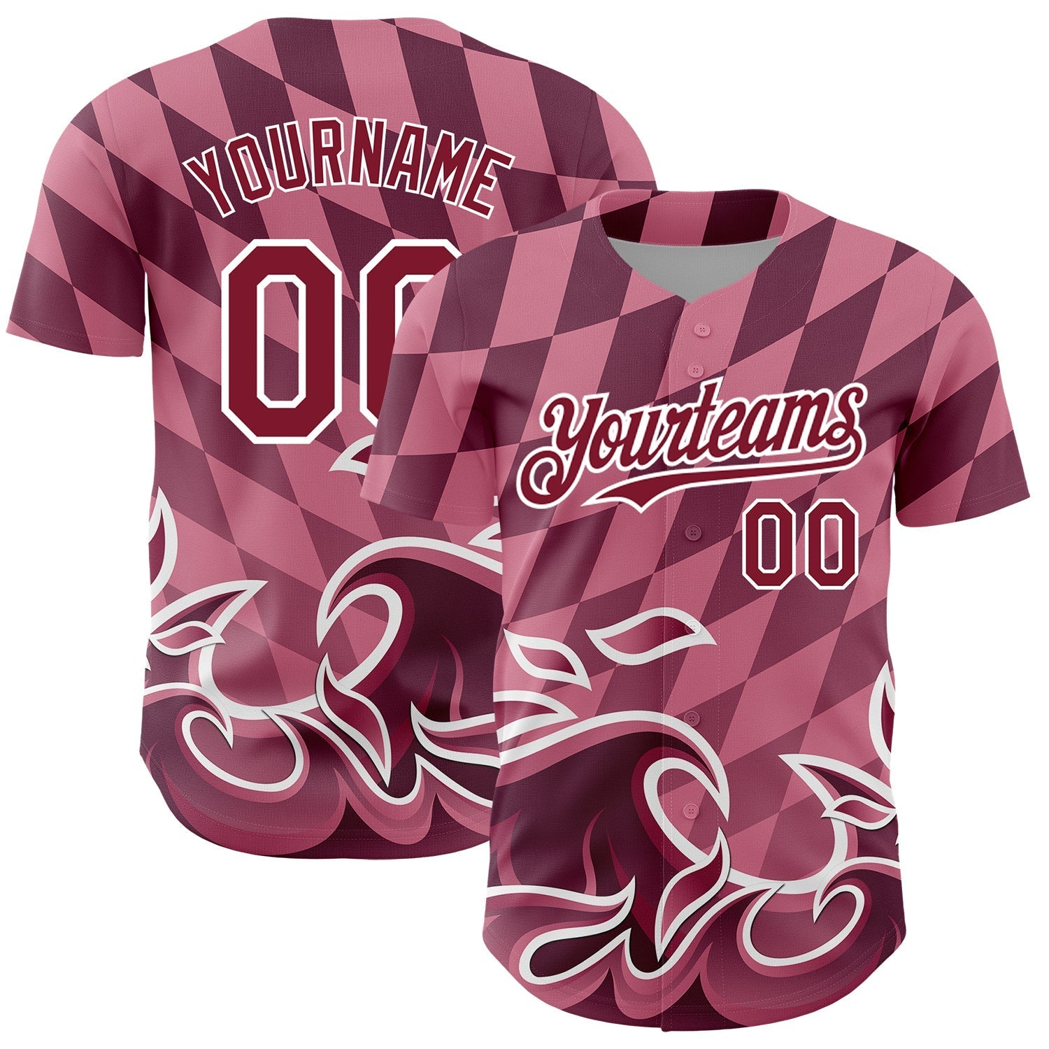 Custom Light Pink Crimson-White 3D Pattern Design Flame Authentic Baseball Jersey baseball jersey product view 1