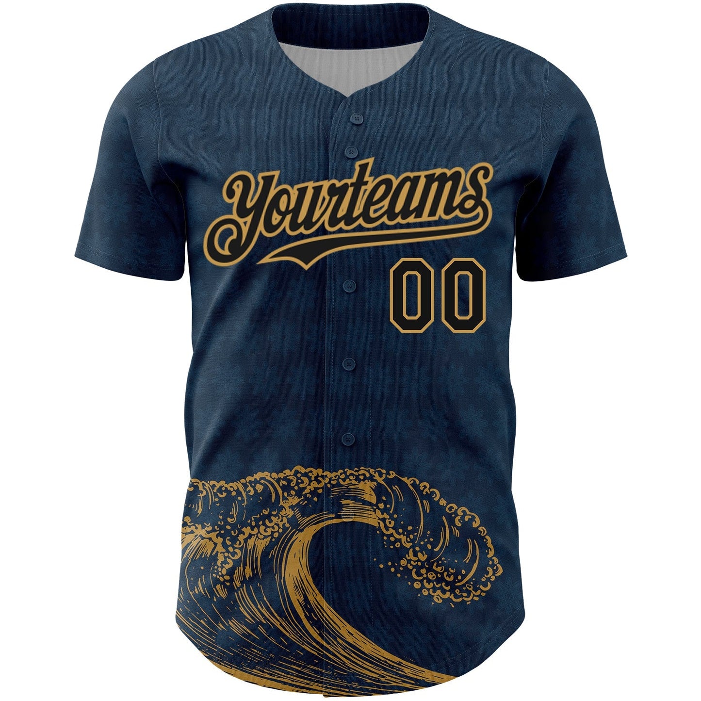 Custom US Navy Blue Black-Old Gold 3D Pattern Design Wave Authentic Baseball Jersey baseball jersey product view 2