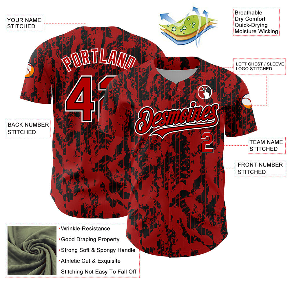 Custom Red Black-White 3D Pattern Design Abstract Fluid Authentic Baseball Jersey baseball jersey product view 3