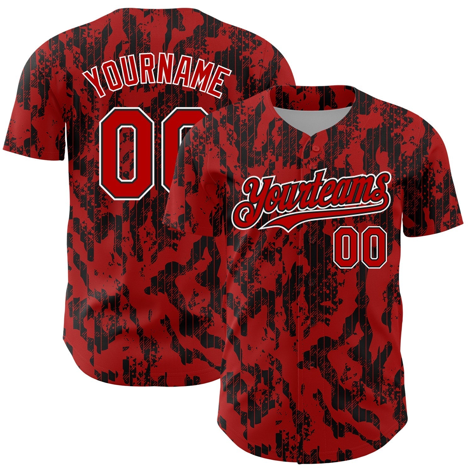 Custom Red Black-White 3D Pattern Design Abstract Fluid Authentic Baseball Jersey baseball jersey product view 1
