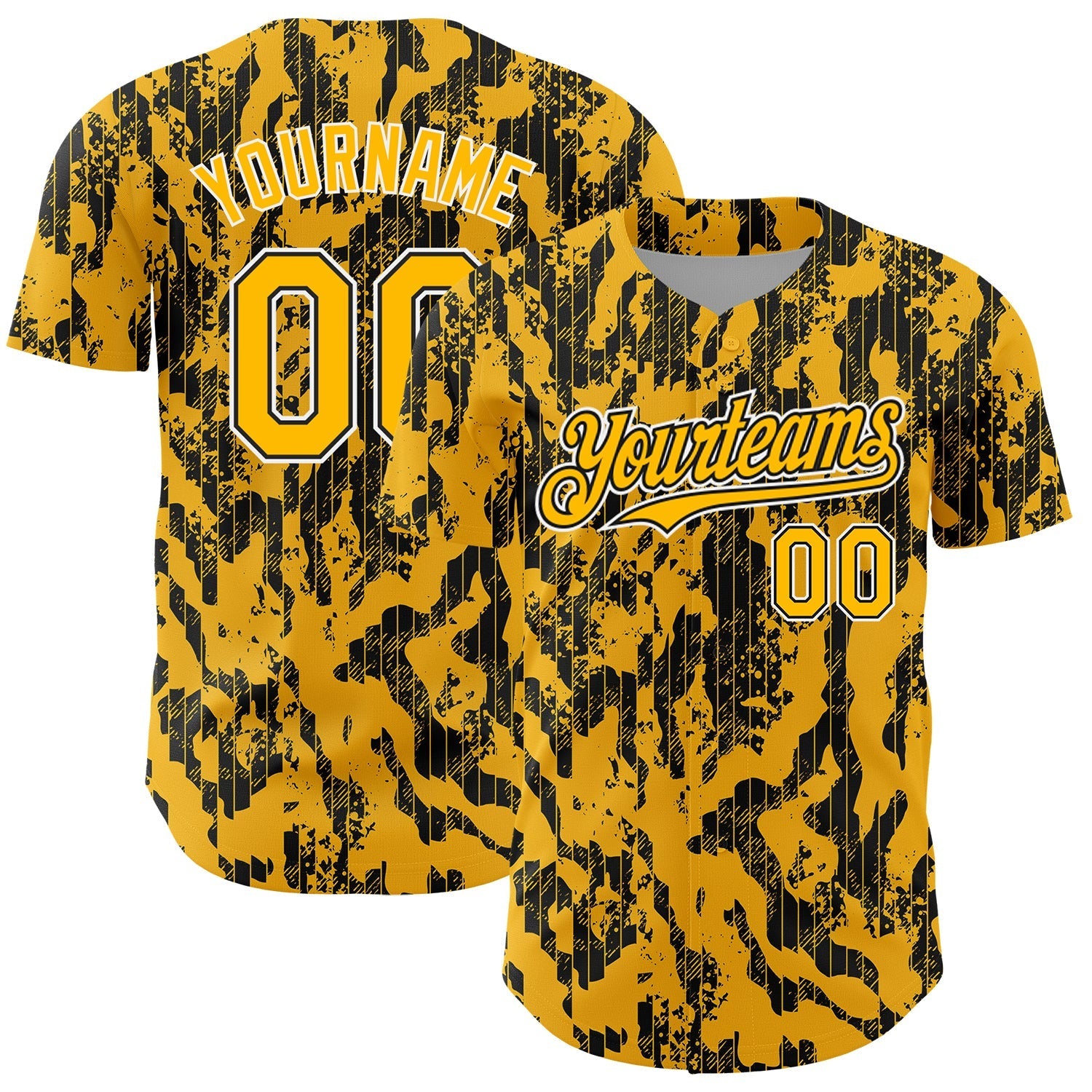 Custom Gold Black-White 3D Pattern Design Abstract Fluid Authentic Baseball Jersey baseball jersey product view 1
