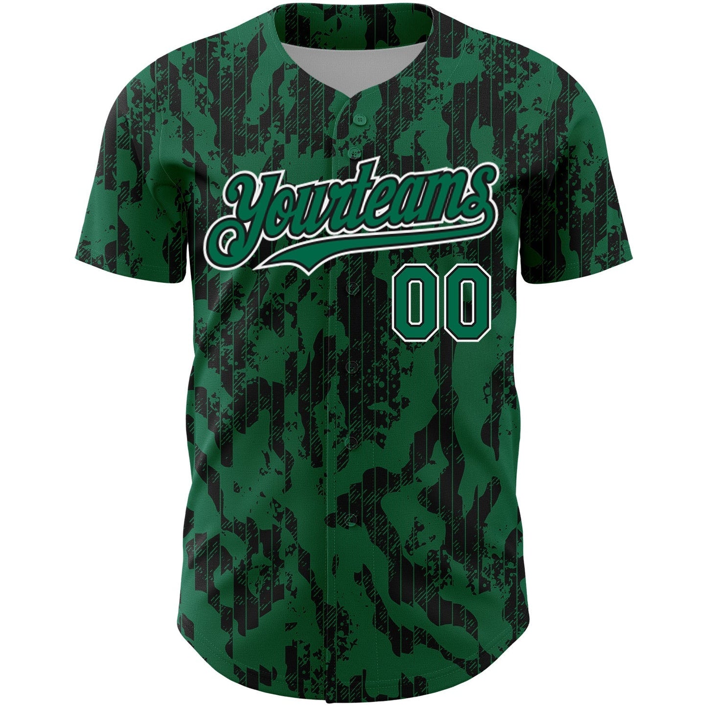 Custom Kelly Green Black-White 3D Pattern Design Abstract Fluid Authentic Baseball Jersey baseball jersey product view 2