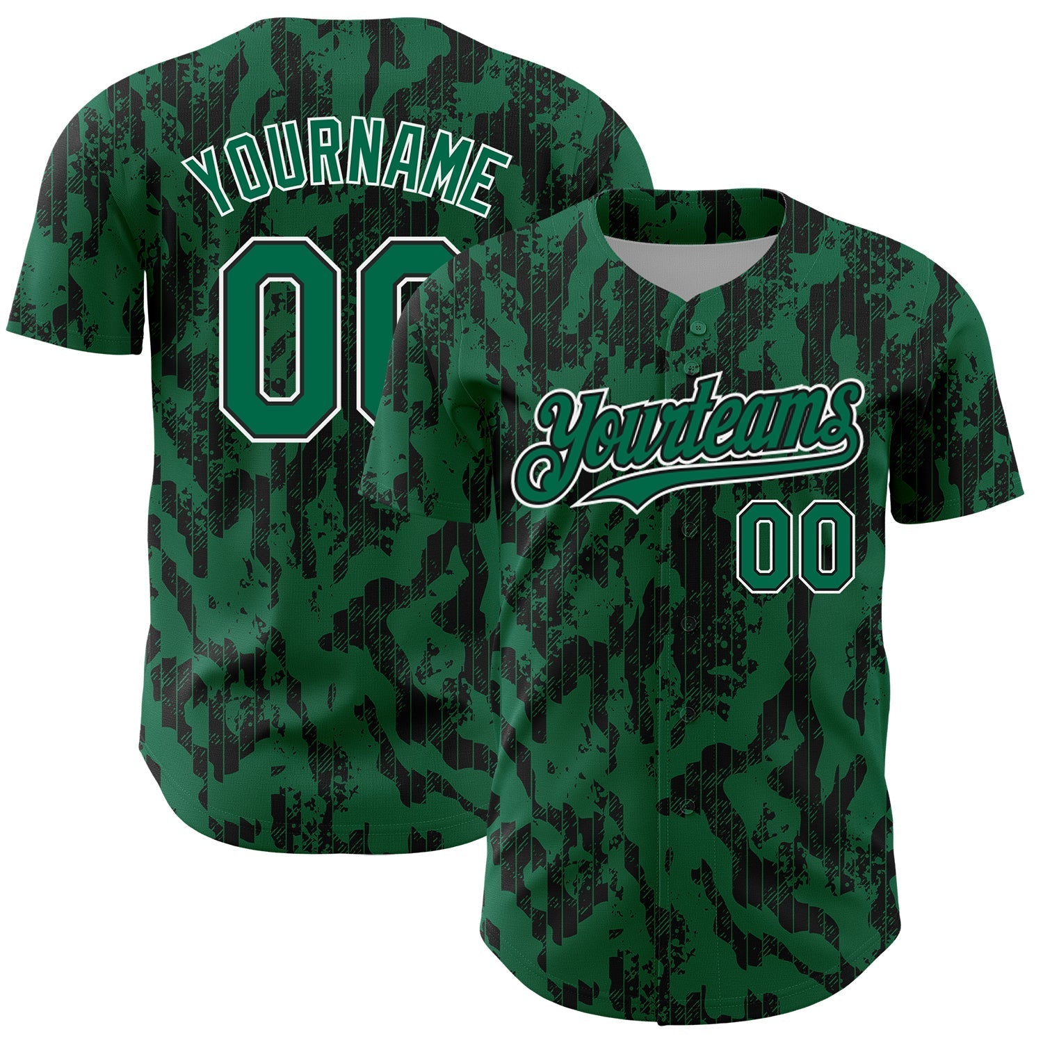 Custom Kelly Green Black-White 3D Pattern Design Abstract Fluid Authentic Baseball Jersey baseball jersey product view 1