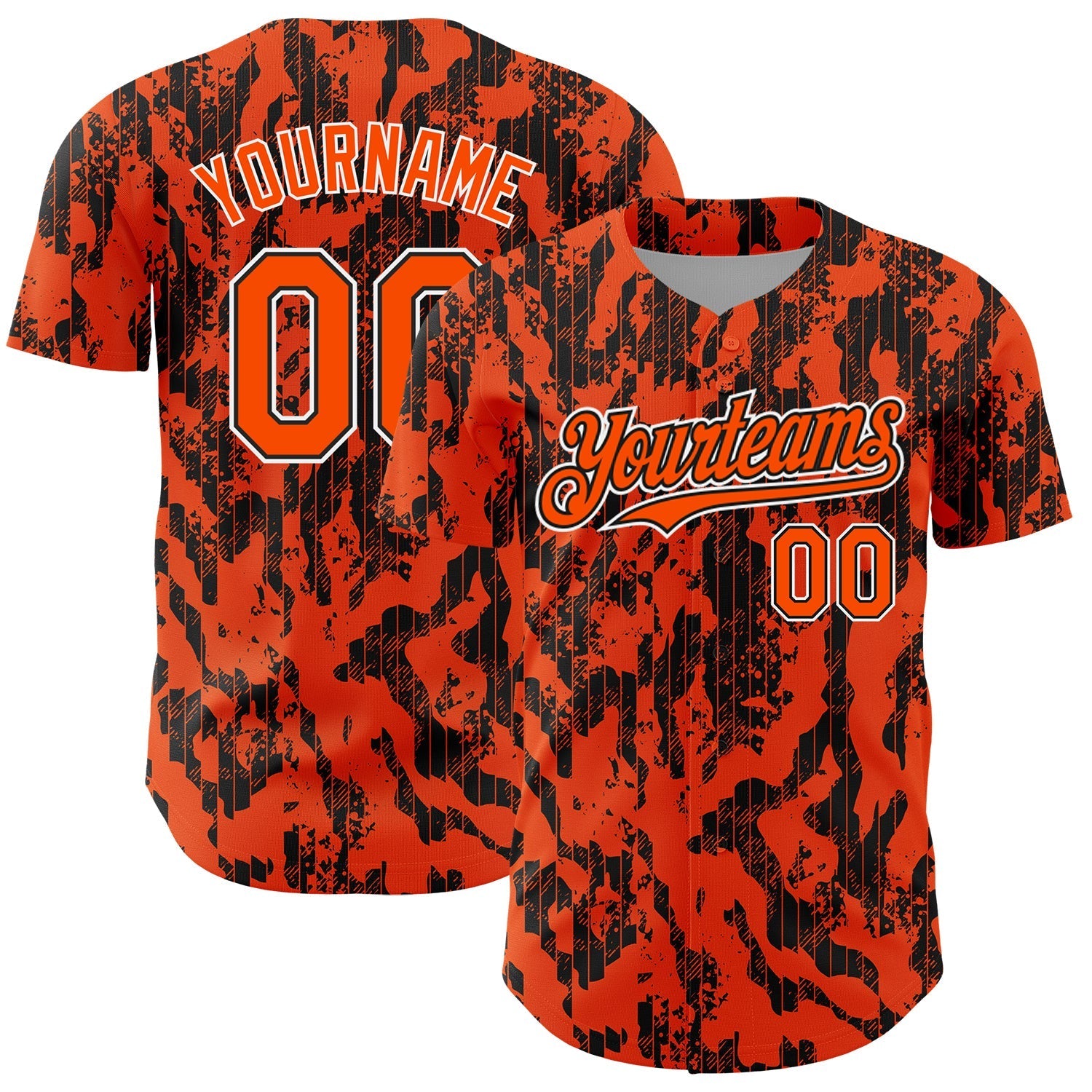 Custom Orange Black-White 3D Pattern Design Abstract Fluid Authentic Baseball Jersey baseball jersey product view 1