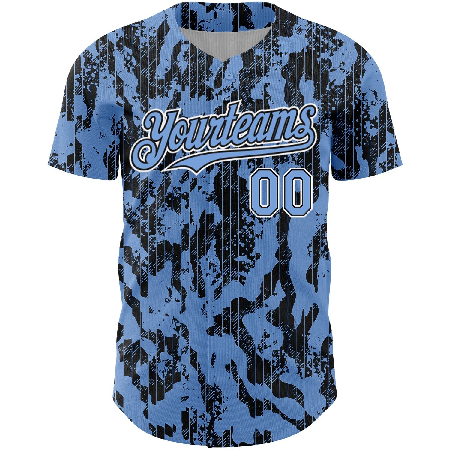 Custom Light Blue Black-White 3D Pattern Design Abstract Fluid Authentic Baseball Jersey baseball jersey product view 2