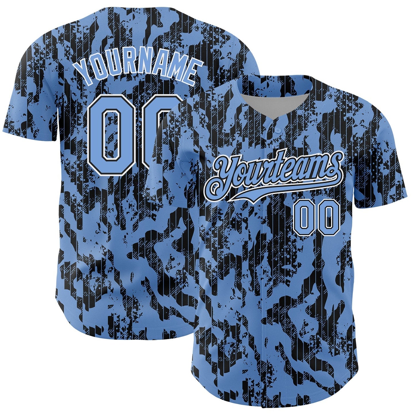 Custom Light Blue Black-White 3D Pattern Design Abstract Fluid Authentic Baseball Jersey baseball jersey product view 1