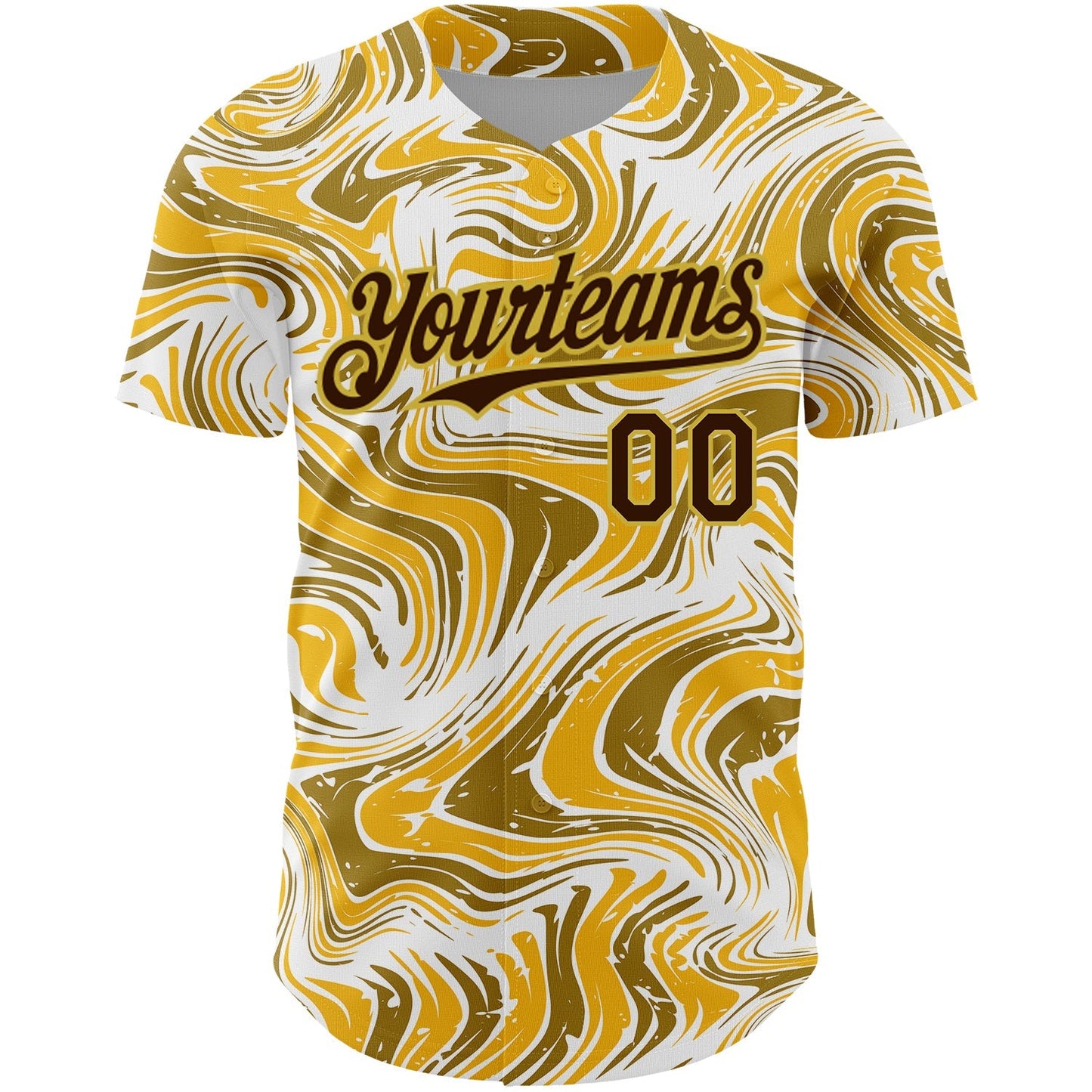 Custom Yellow Brown-Old Gold 3D Pattern Design Abstract Fluid Authentic Baseball Jersey baseball jersey product view 2