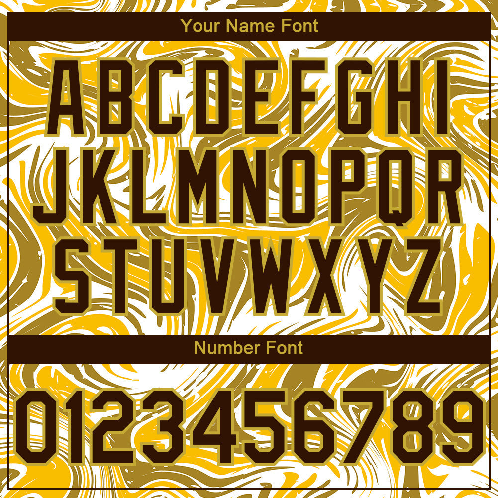 Custom Yellow Brown-Old Gold 3D Pattern Design Abstract Fluid Authentic Baseball Jersey baseball jersey product view 5