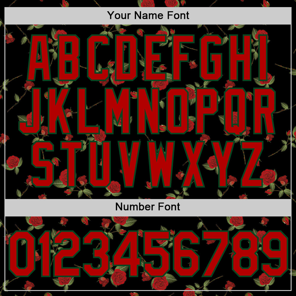 Custom Black Red-Green 3D Pattern Design Gothic Style Rose Authentic Baseball Jersey baseball jersey product view 5