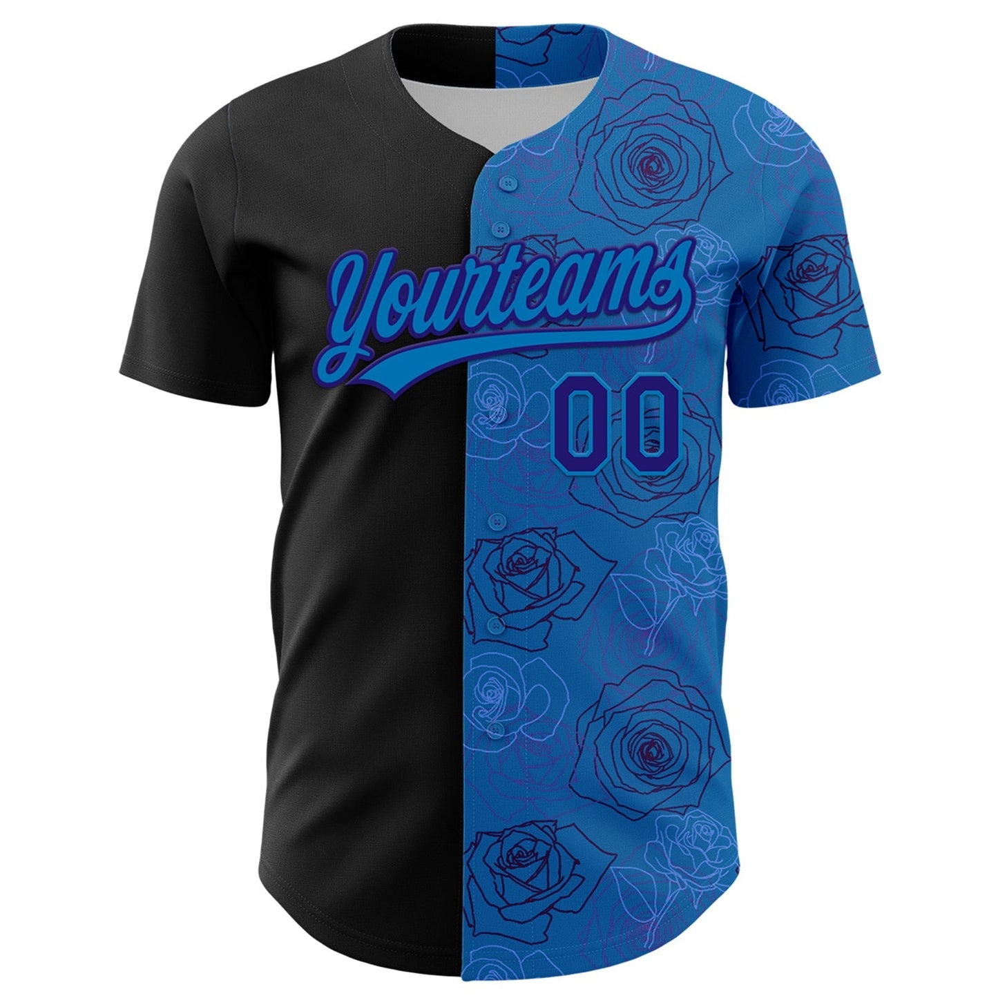 Custom Blue Dark Purple-Black 3D Pattern Design Gothic Style Rose Authentic Baseball Jersey baseball jersey product view 2