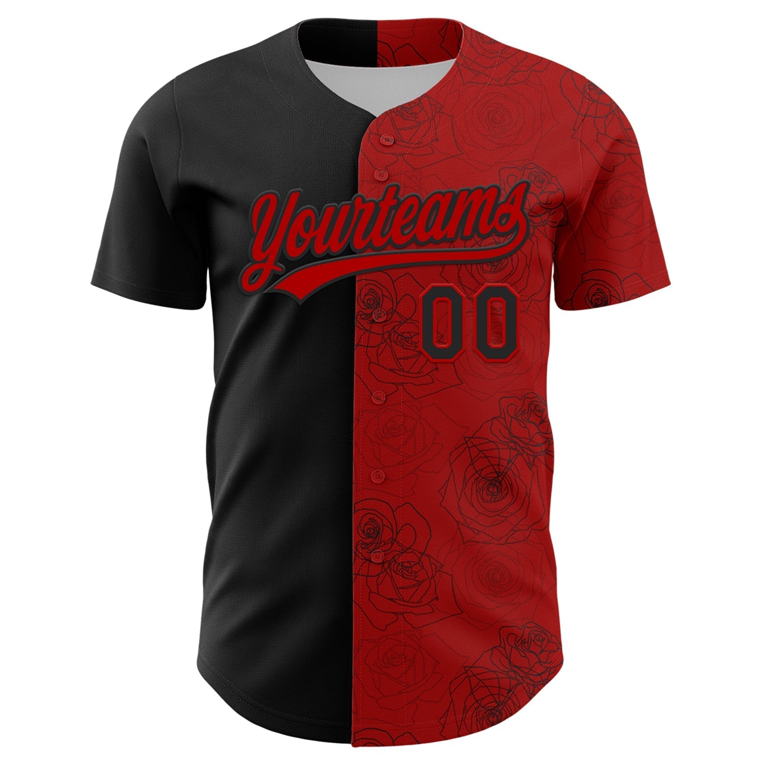 Custom Red Black 3D Pattern Design Gothic Style Rose Authentic Baseball Jersey baseball jersey product view 2