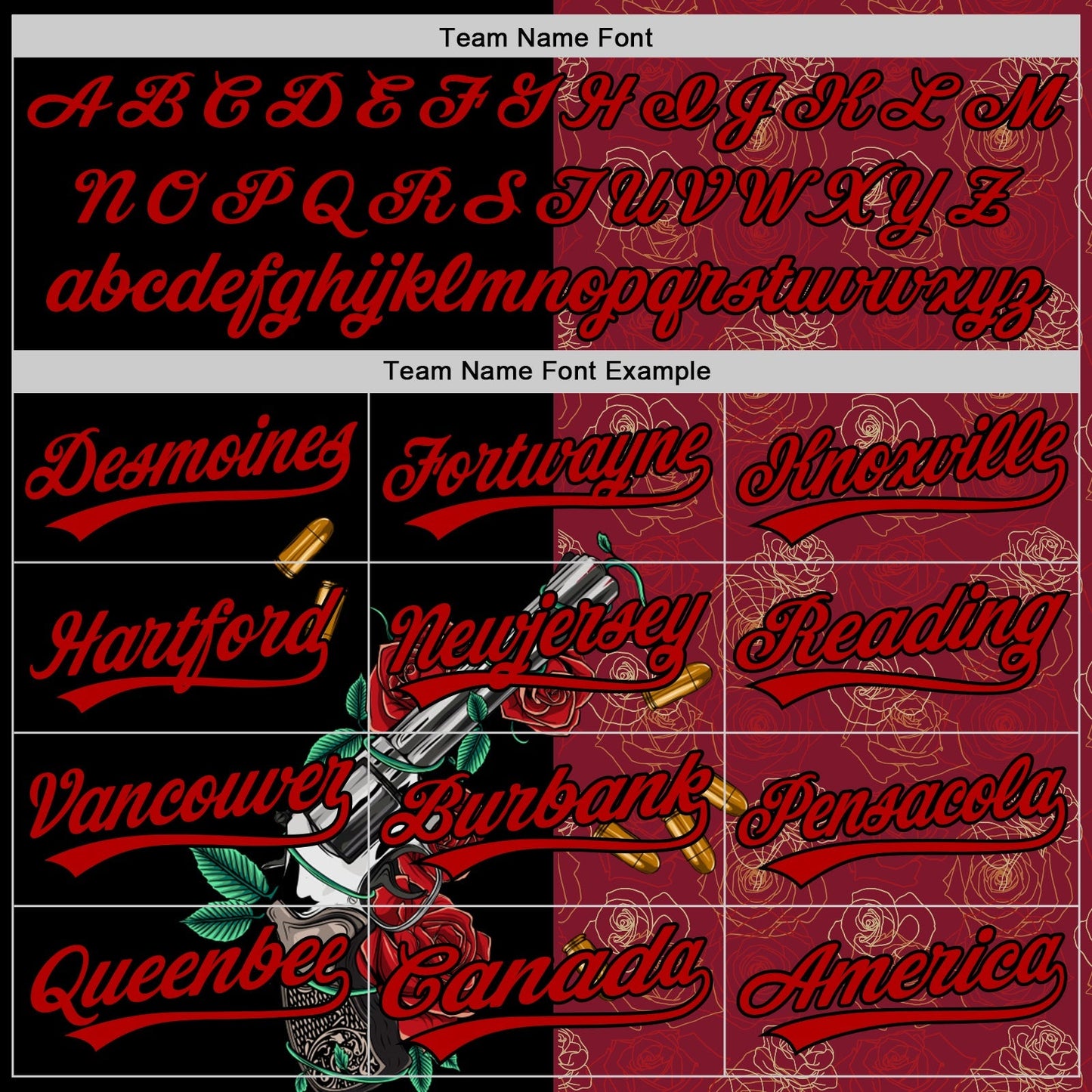 Custom Crimson Black-Red 3D Pattern Design Gothic Style Gun With Rose Authentic Baseball Jersey baseball jersey product view 4