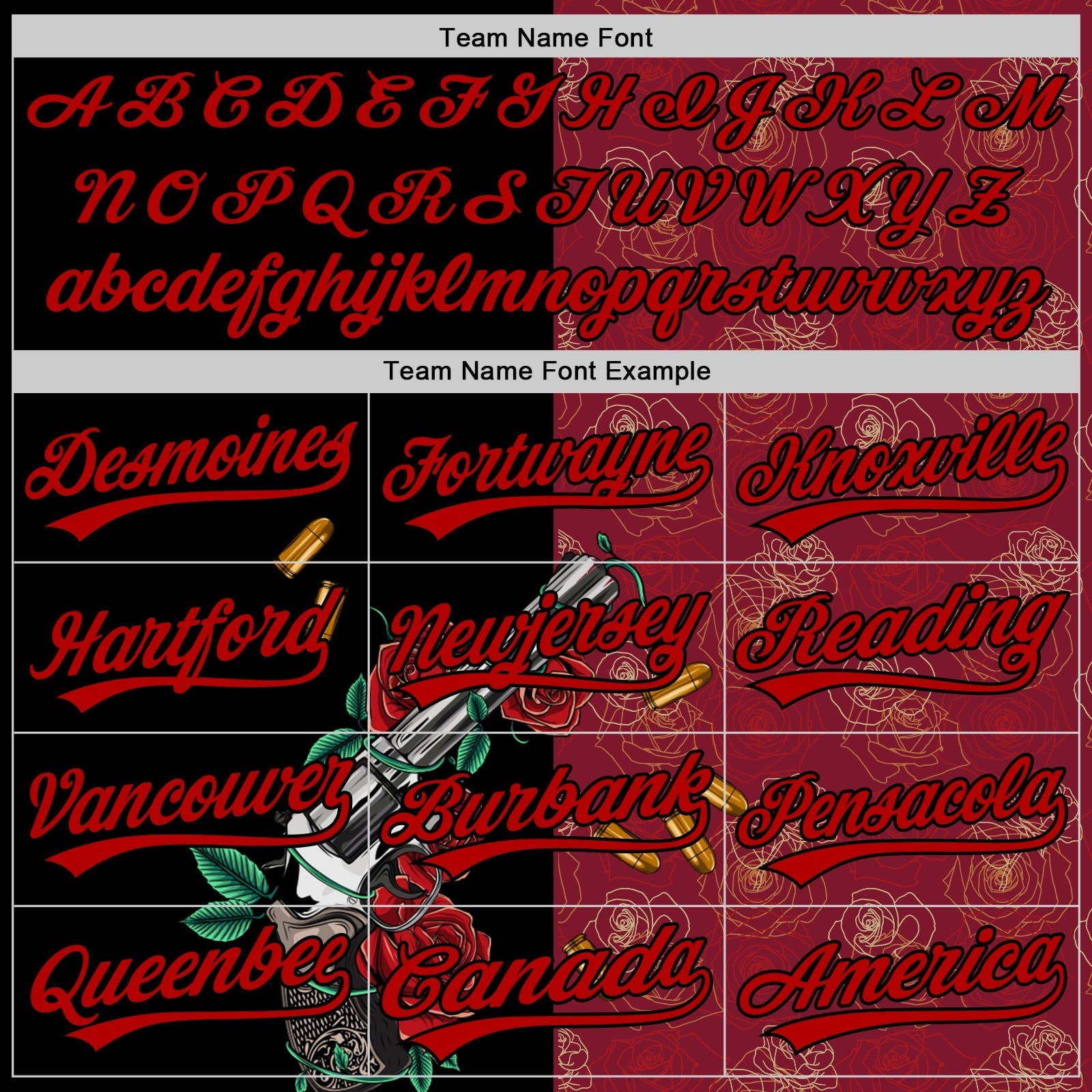Custom Crimson Black-Red 3D Pattern Design Gothic Style Gun With Rose Authentic Baseball Jersey baseball jersey product view 4