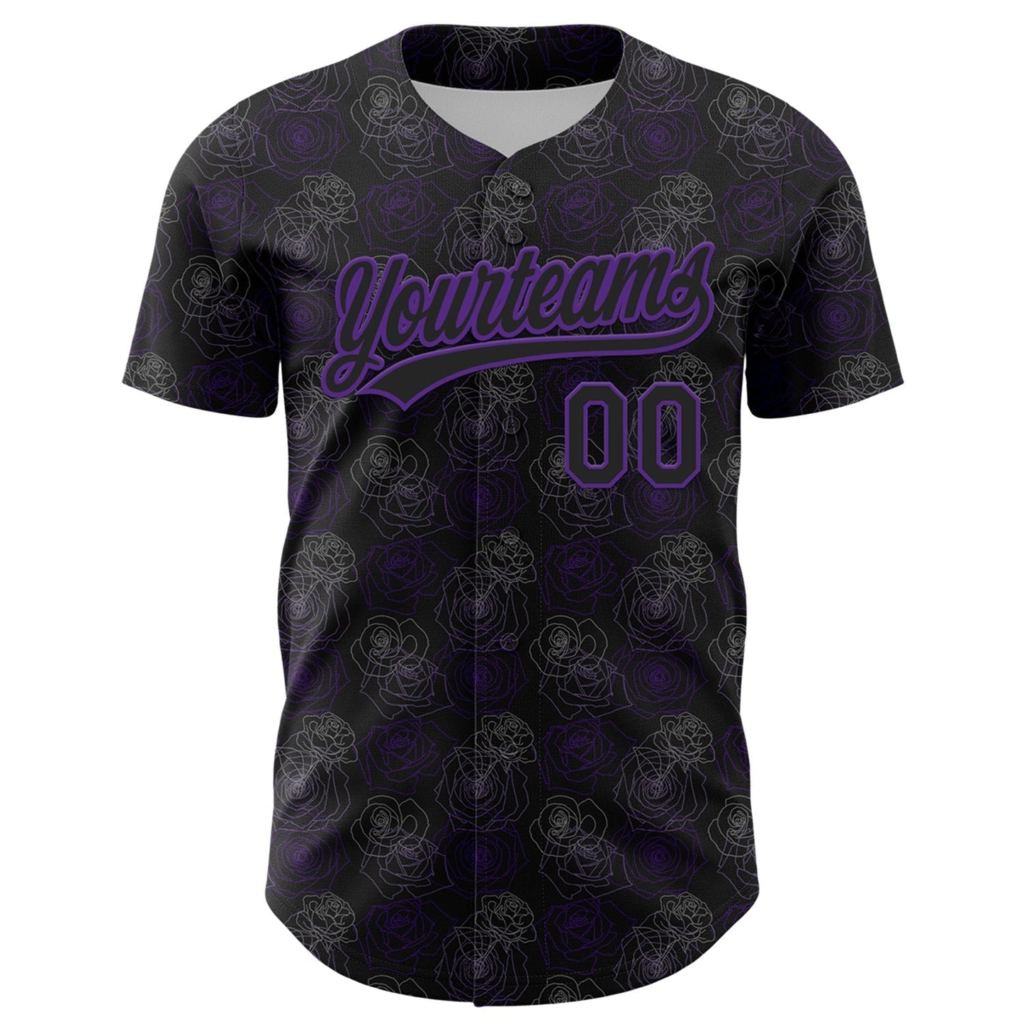 Custom Black Purple 3D Pattern Design Gothic Style Rose Authentic Baseball Jersey baseball jersey product view 2