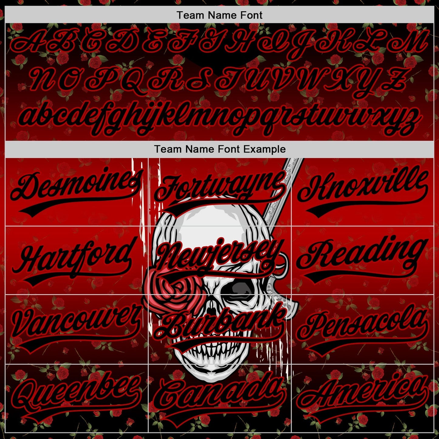 Custom Black Red 3D Pattern Design Gothic Style Skull With Rose And Gun Authentic Baseball Jersey baseball jersey product view 4
