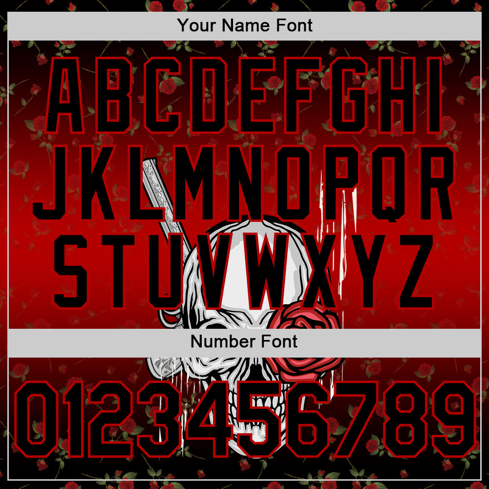 Custom Black Red 3D Pattern Design Gothic Style Skull With Rose And Gun Authentic Baseball Jersey baseball jersey product view 5