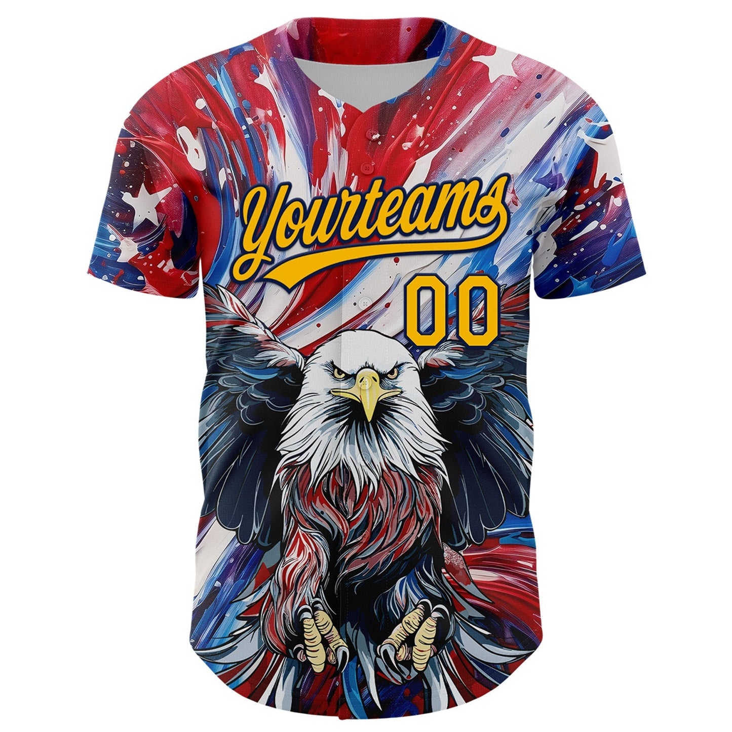 Custom Red Gold-Navy 3D American Flag Eagle And Star Authentic Baseball Jersey baseball jersey product view 2