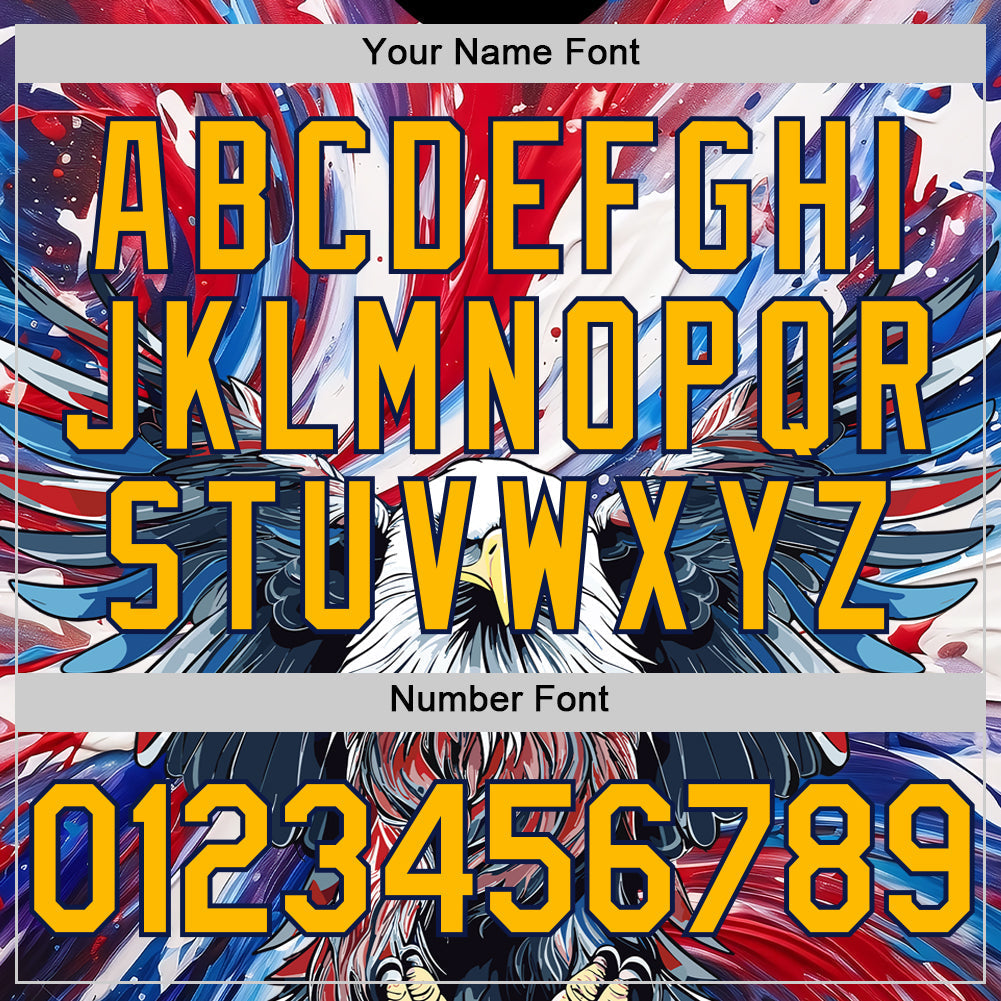 Custom Red Gold-Navy 3D American Flag Eagle And Star Authentic Baseball Jersey baseball jersey product view 5
