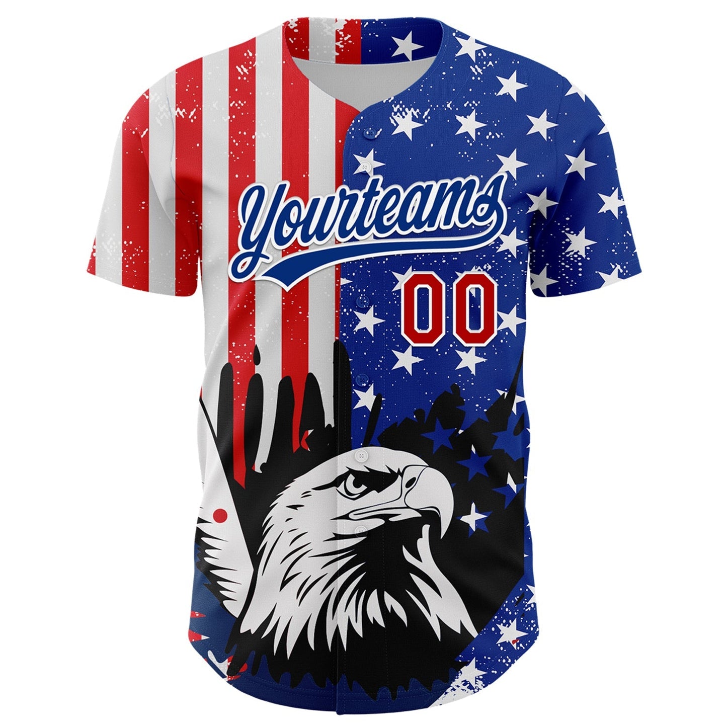 Custom White Red-Royal 3D American Flag Eagle And Star Authentic Baseball Jersey baseball jersey product view 2