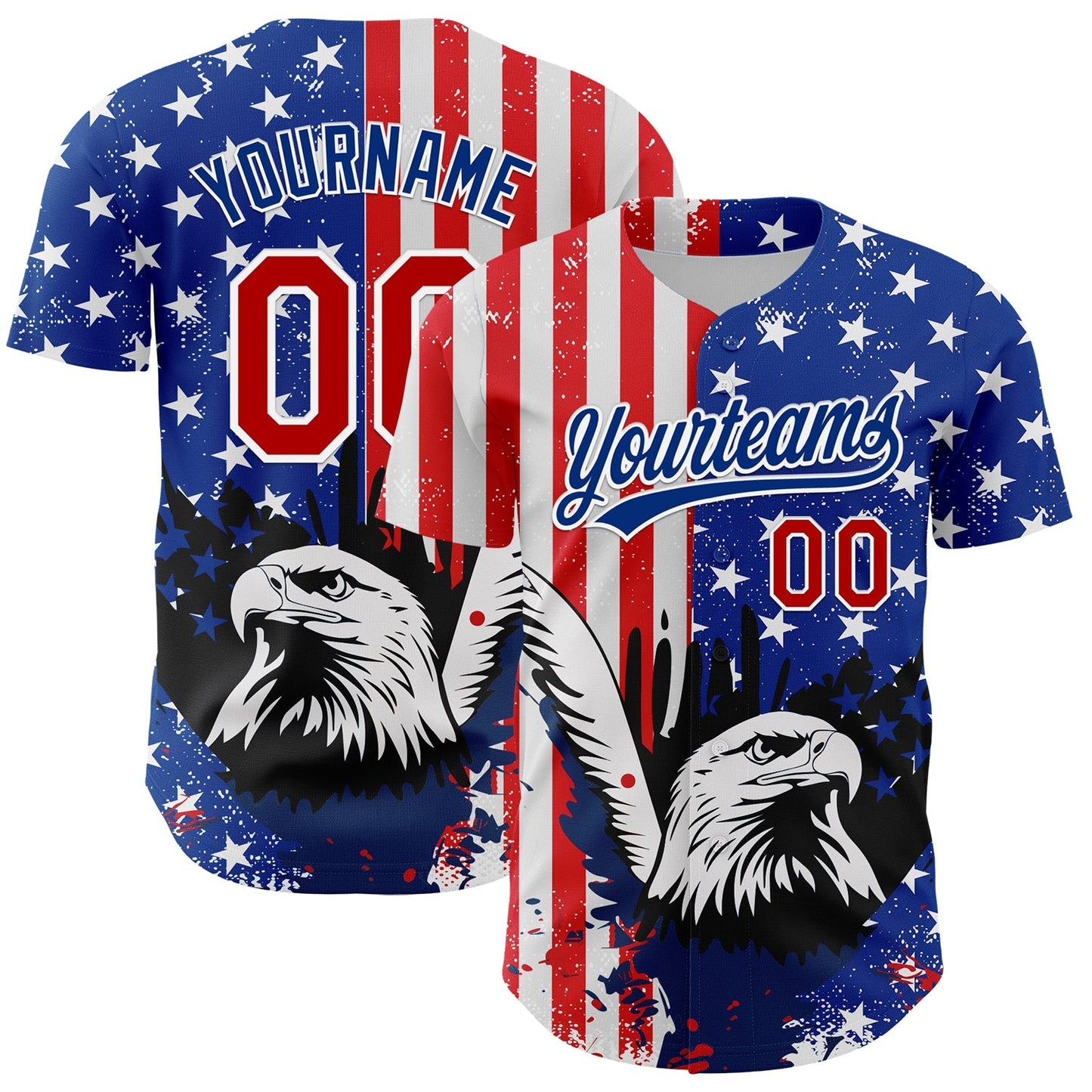 Custom White Red-Royal 3D American Flag Eagle And Star Authentic Baseball Jersey baseball jersey product view 1