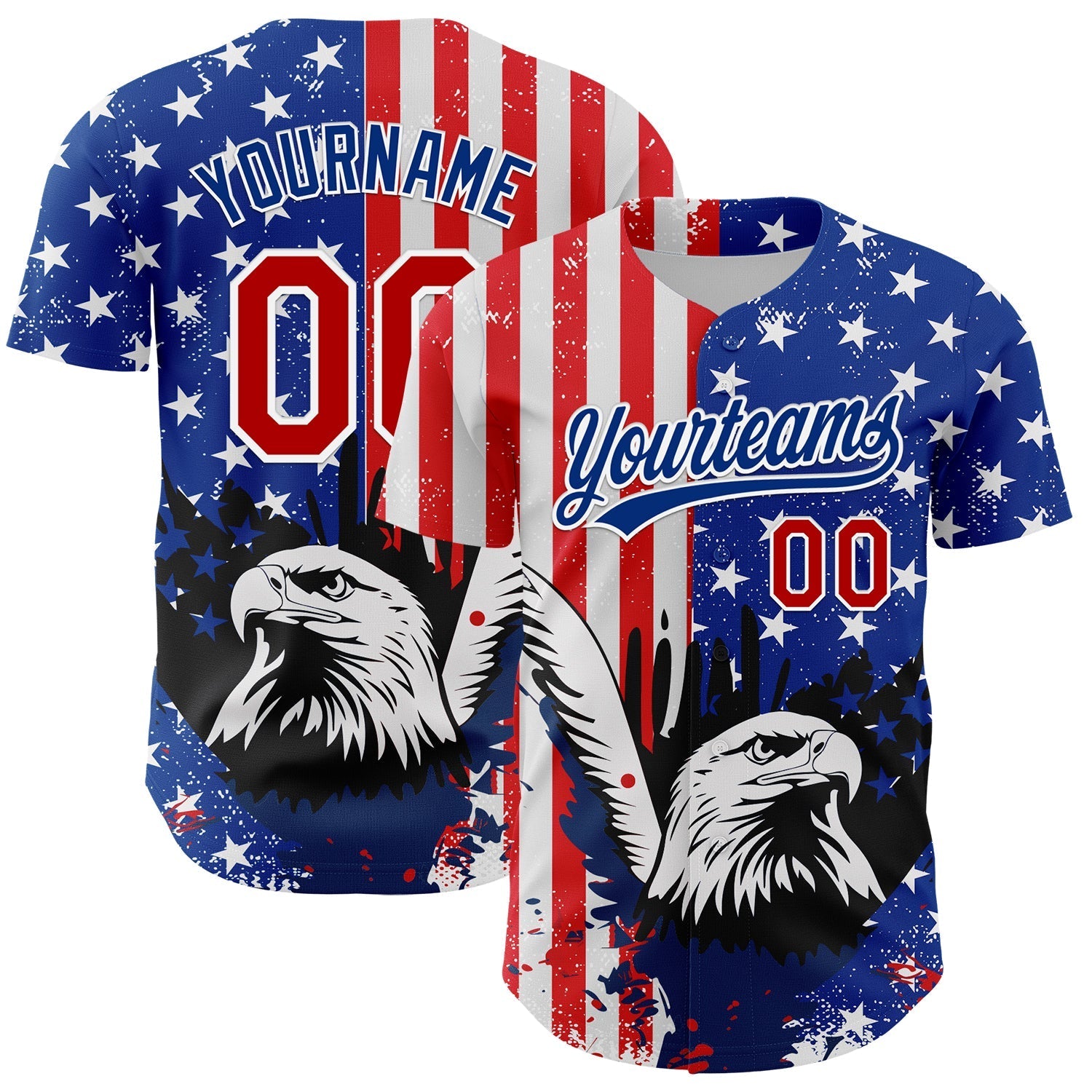 Custom White Red-Royal 3D American Flag Eagle And Star Authentic Baseball Jersey baseball jersey product view 1
