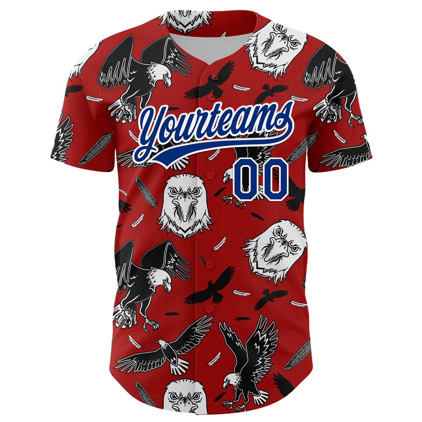 Custom Red Royal-White 3D Pattern Design American Eagle Authentic Baseball Jersey baseball jersey product view 2