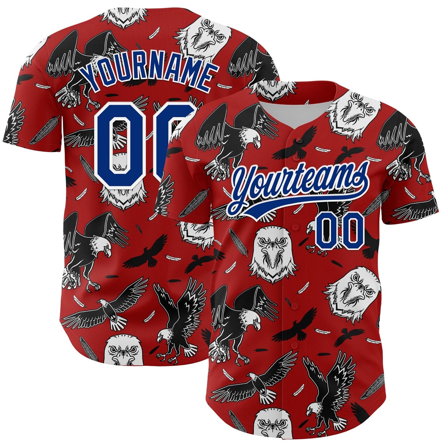 Custom Red Royal-White 3D Pattern Design American Eagle Authentic Baseball Jersey baseball jersey product view 1