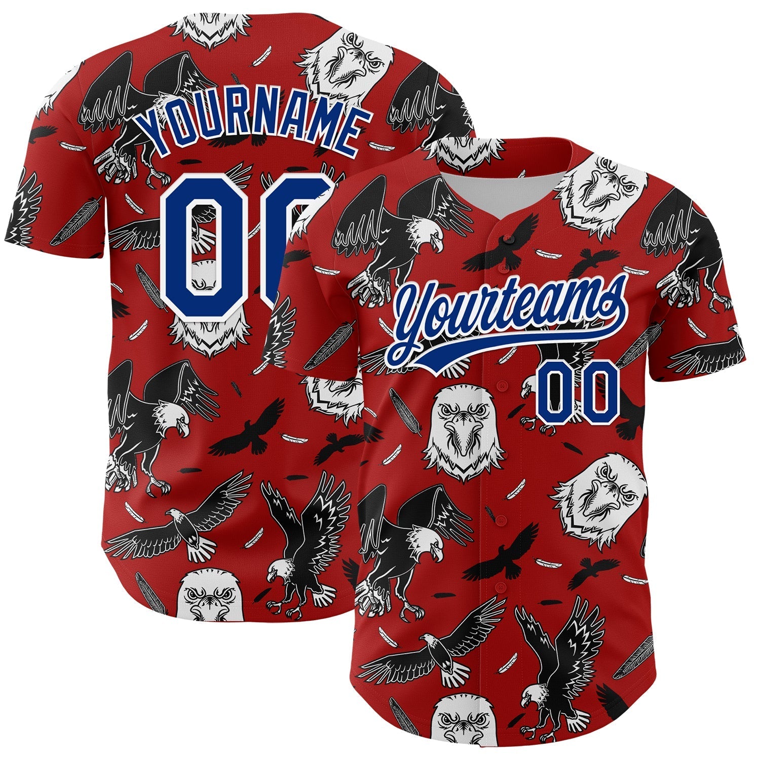 Custom Red Royal-White 3D Pattern Design American Eagle Authentic Baseball Jersey baseball jersey product view 1
