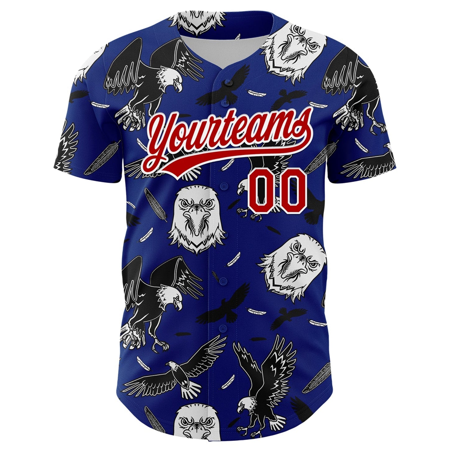 Custom Royal Red-White 3D Pattern Design American Eagle Authentic Baseball Jersey baseball jersey product view 2