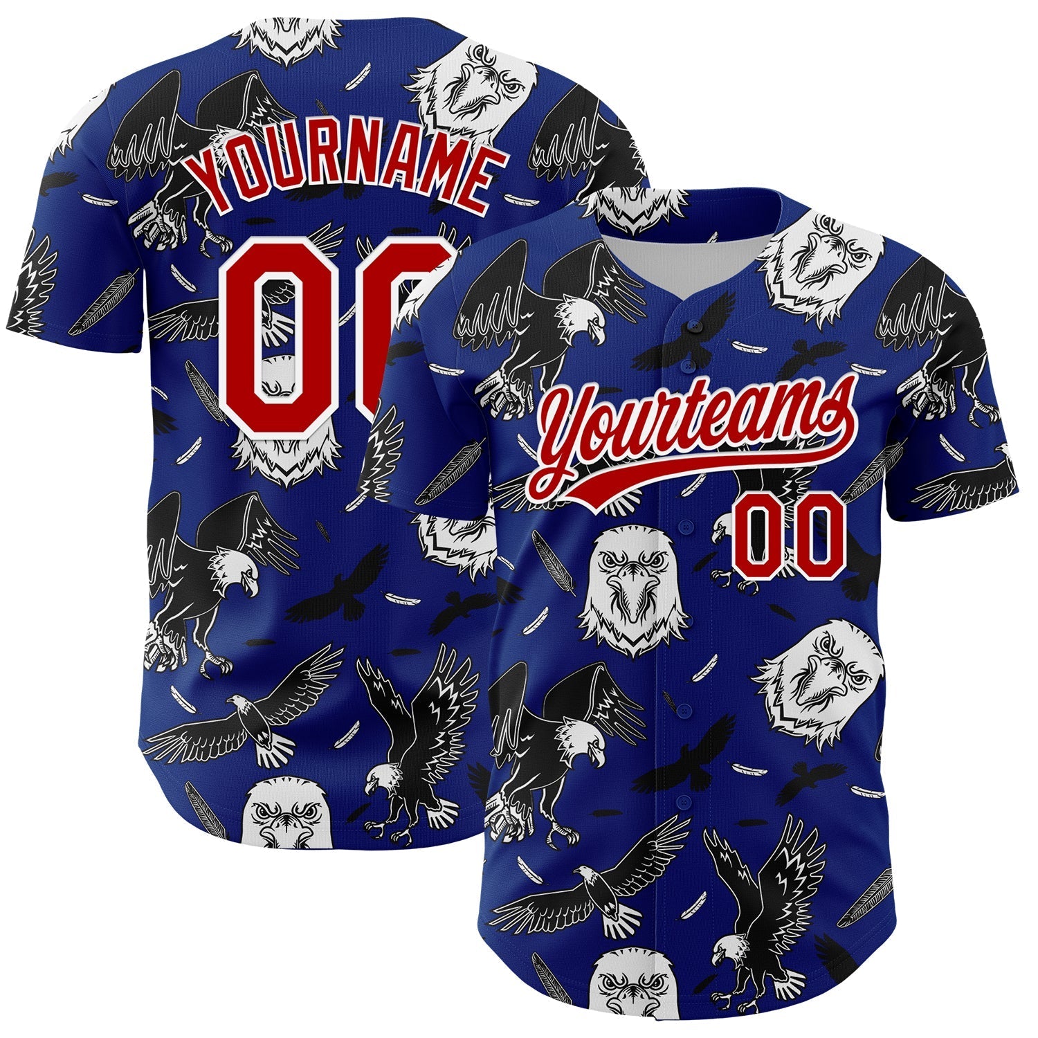 Custom Royal Red-White 3D Pattern Design American Eagle Authentic Baseball Jersey baseball jersey product view 1
