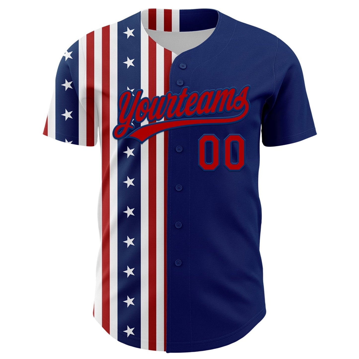 Custom US Navy Blue Red 3D American Flag And Star Authentic Baseball Jersey baseball jersey product view 2