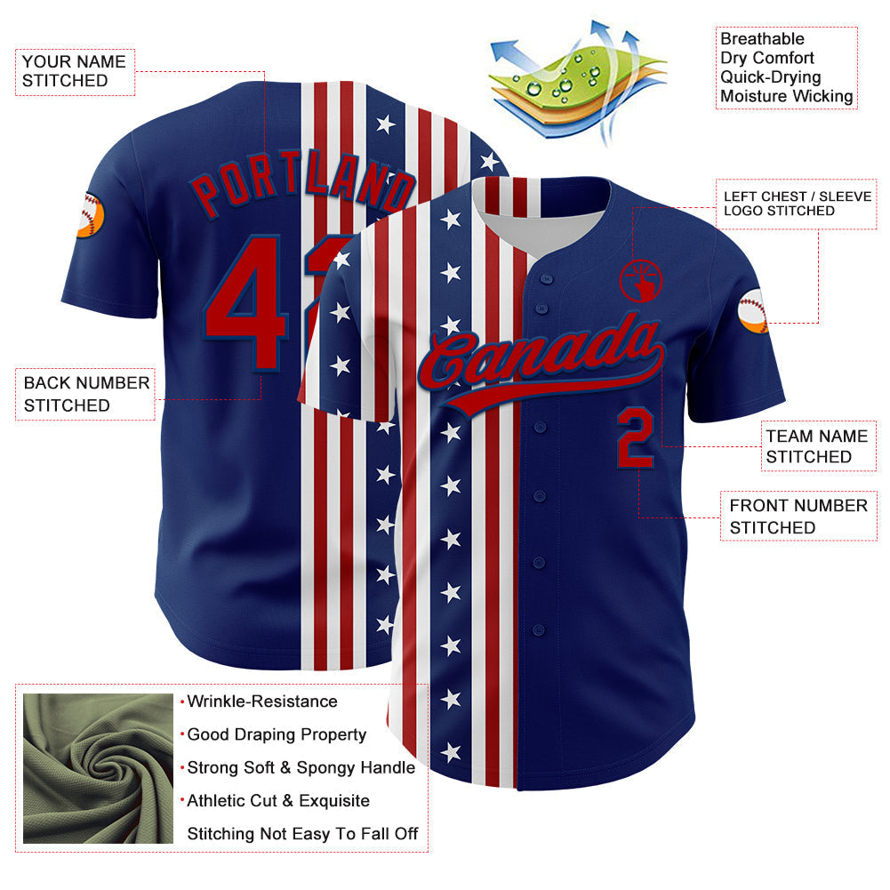 Custom US Navy Blue Red 3D American Flag And Star Authentic Baseball Jersey baseball jersey product view 3