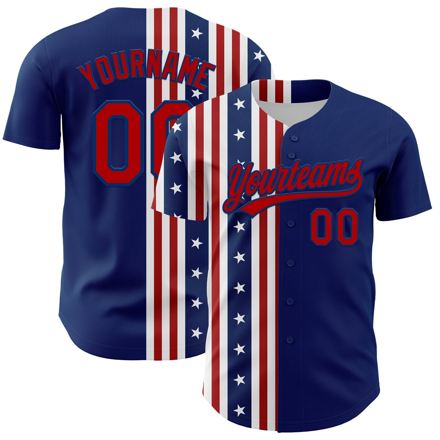 Custom US Navy Blue Red 3D American Flag And Star Authentic Baseball Jersey baseball jersey product view 1