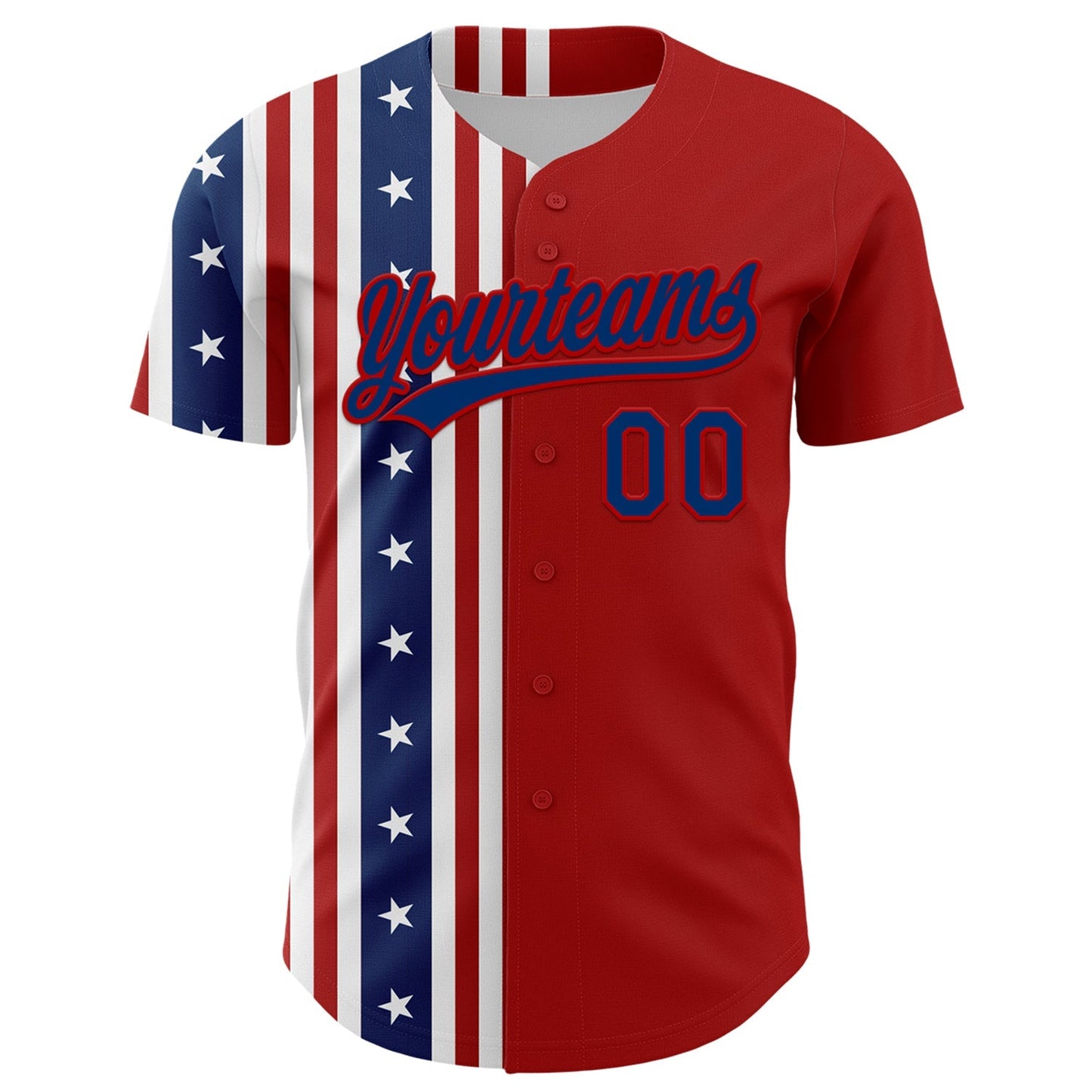Custom Red US Navy Blue 3D American Flag And Star Authentic Baseball Jersey baseball jersey product view 2