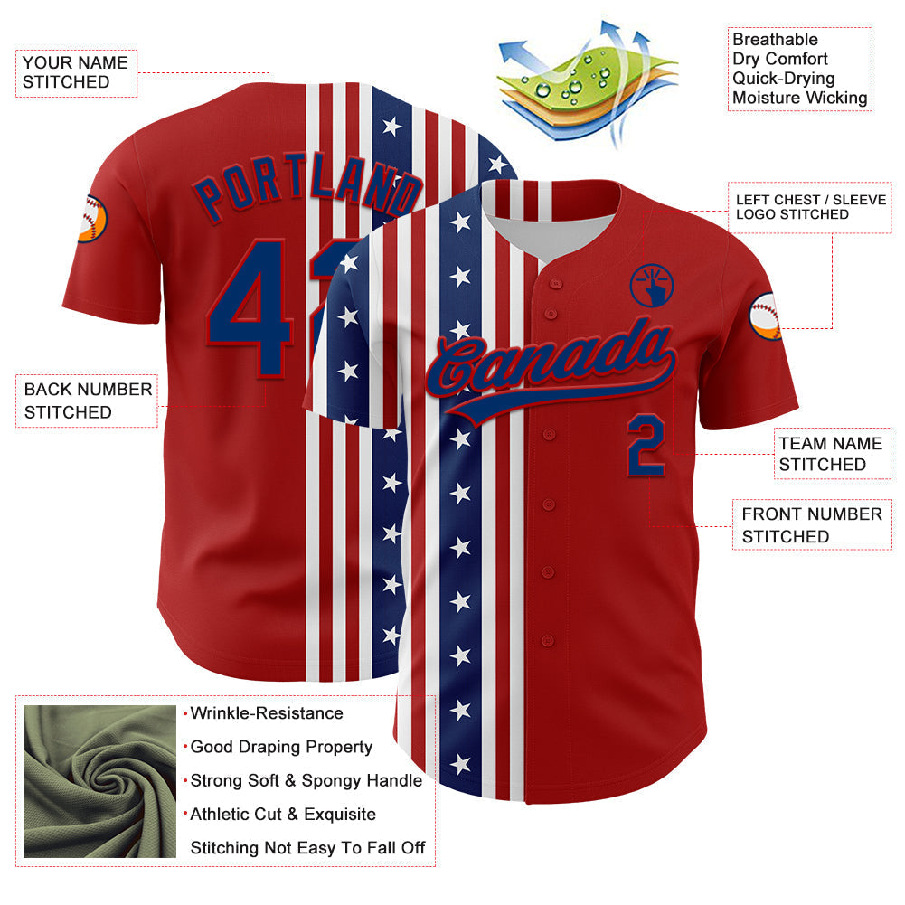 Custom Red US Navy Blue 3D American Flag And Star Authentic Baseball Jersey baseball jersey product view 3