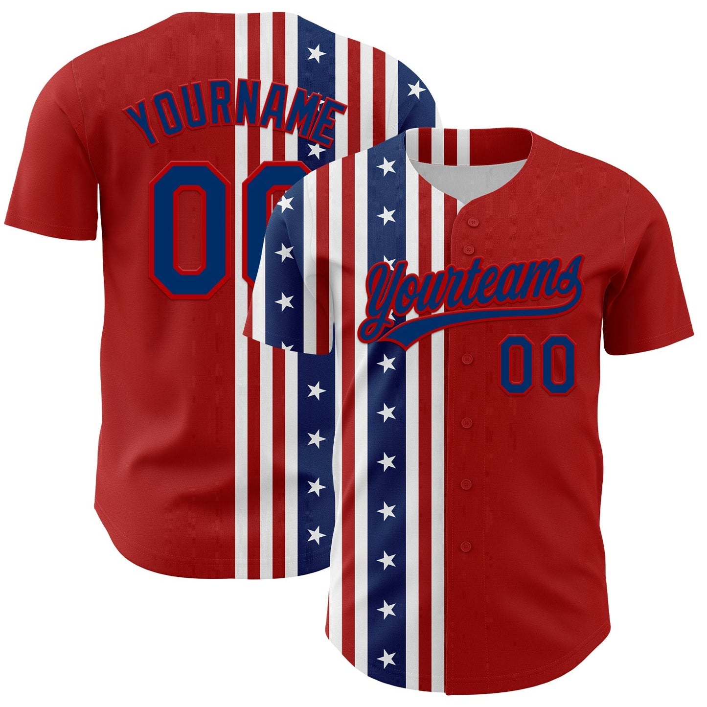 Custom Red US Navy Blue 3D American Flag And Star Authentic Baseball Jersey baseball jersey product view 1