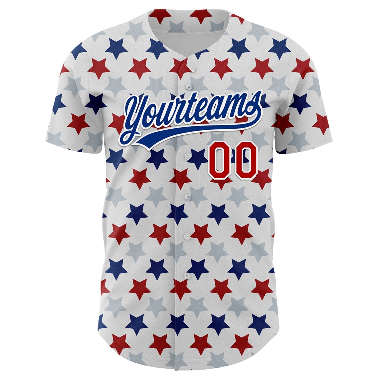 Custom White Red-Royal 3D Pattern Design Star Authentic Baseball Jersey baseball jersey product view 2