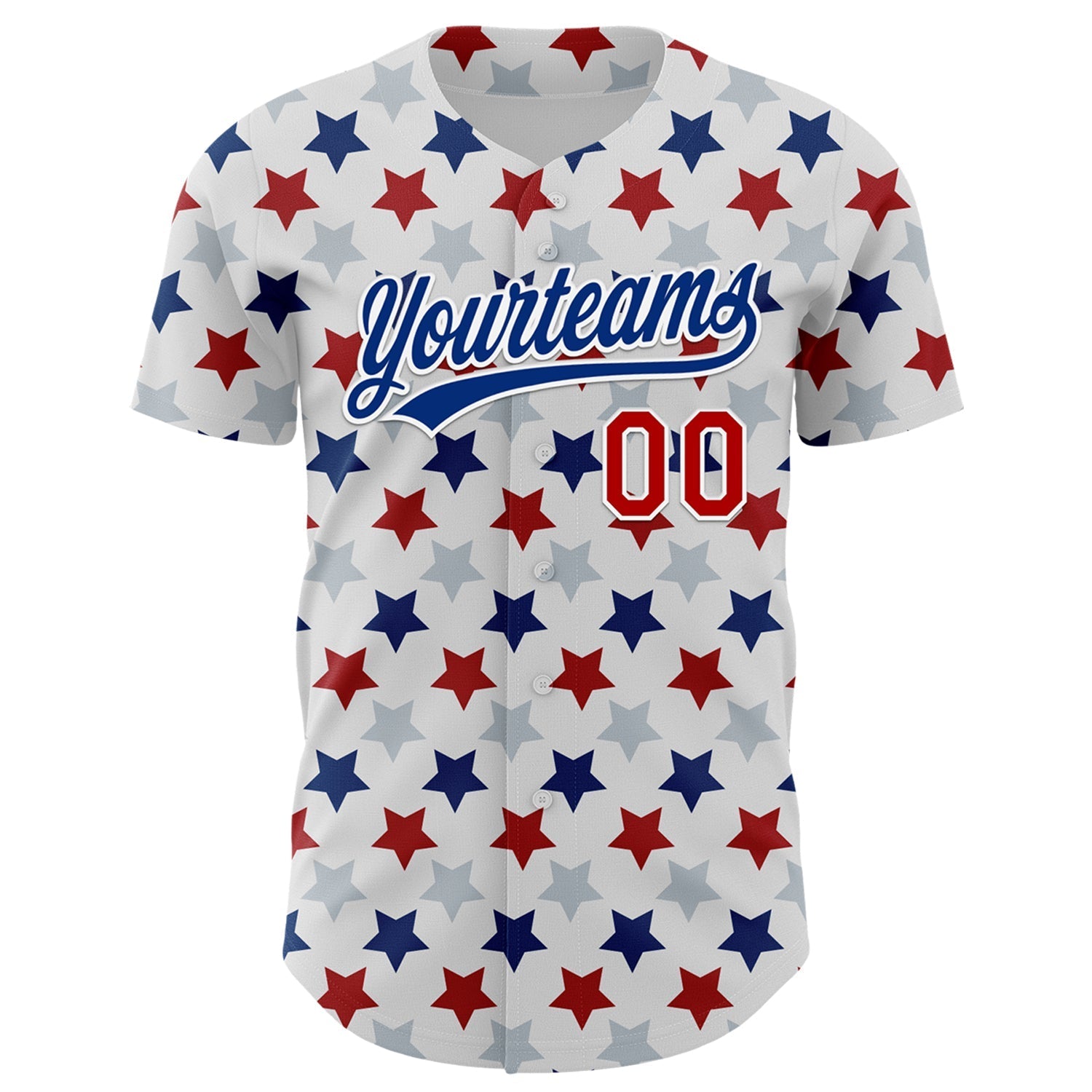 Custom White Red-Royal 3D Pattern Design Star Authentic Baseball Jersey baseball jersey product view 2