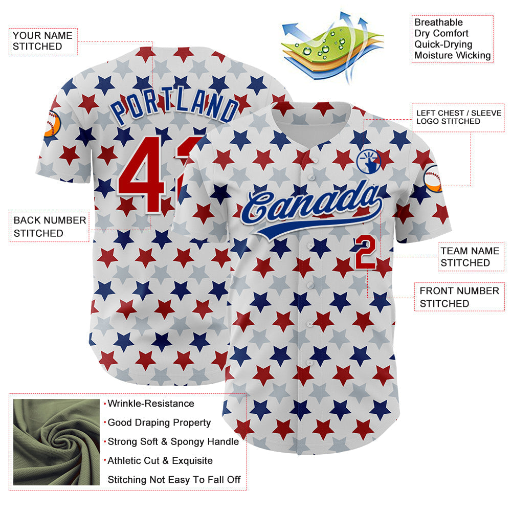 Custom White Red-Royal 3D Pattern Design Star Authentic Baseball Jersey baseball jersey product view 3