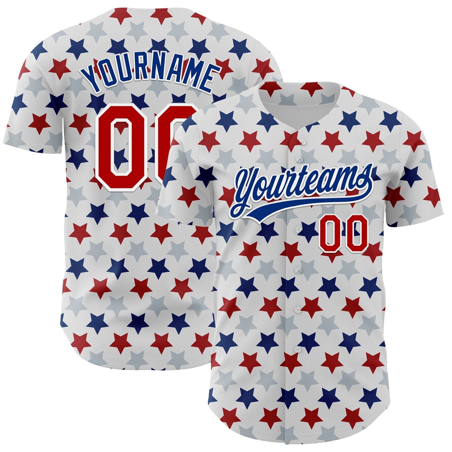 Custom White Red-Royal 3D Pattern Design Star Authentic Baseball Jersey baseball jersey product view 1