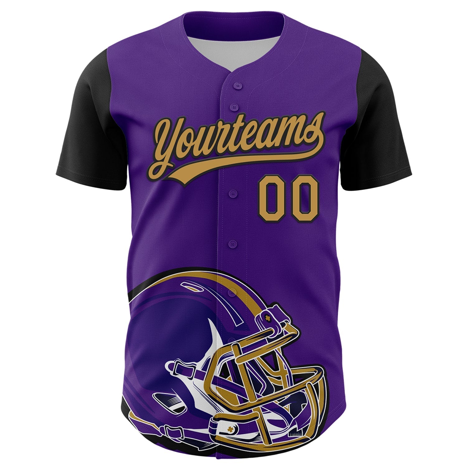 Custom Purple Old Gold-Black 3D Pattern Design Football Helmet Authentic Baseball Jersey football jersey product view 2