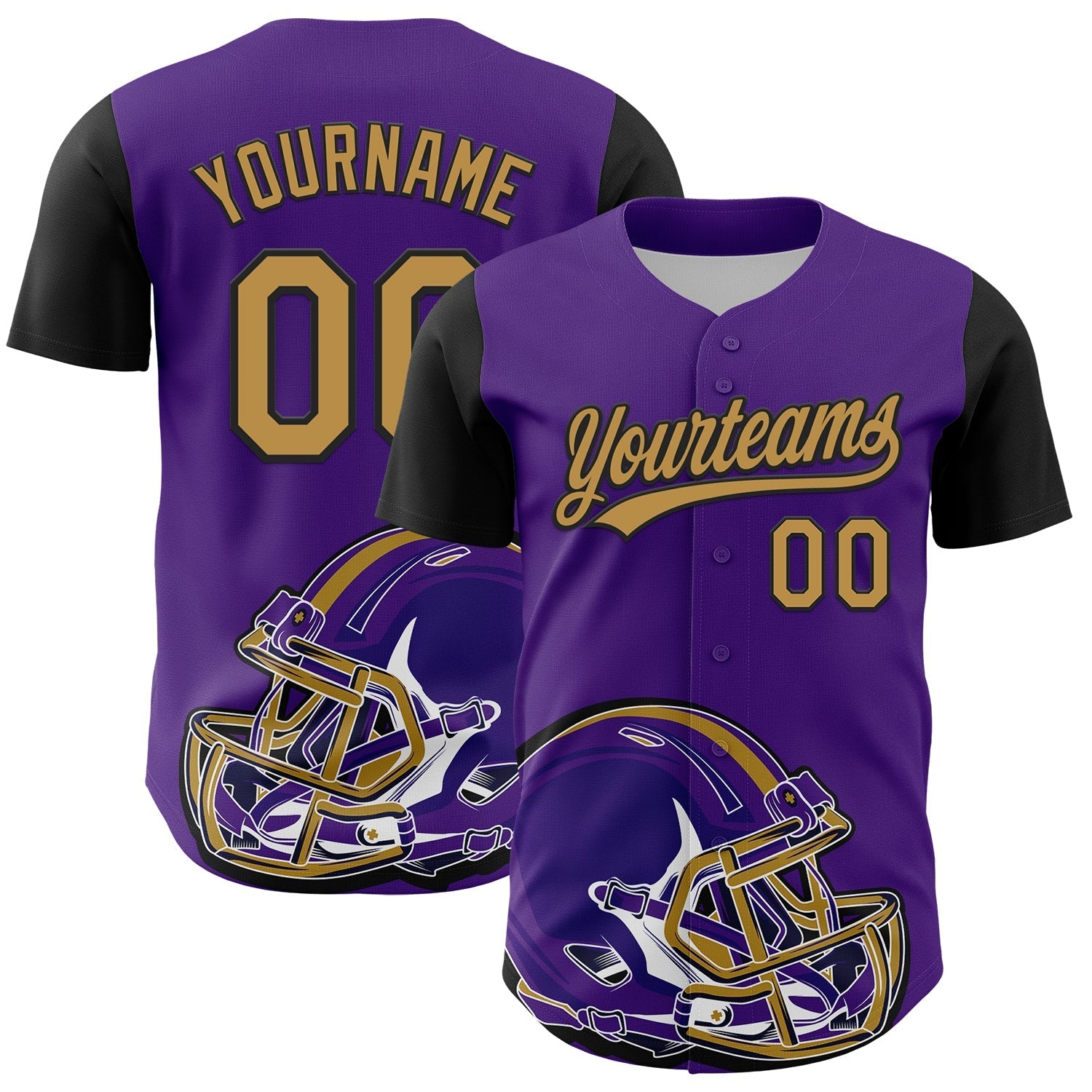 Custom Purple Old Gold-Black 3D Pattern Design Football Helmet Authentic Baseball Jersey football jersey product view 1