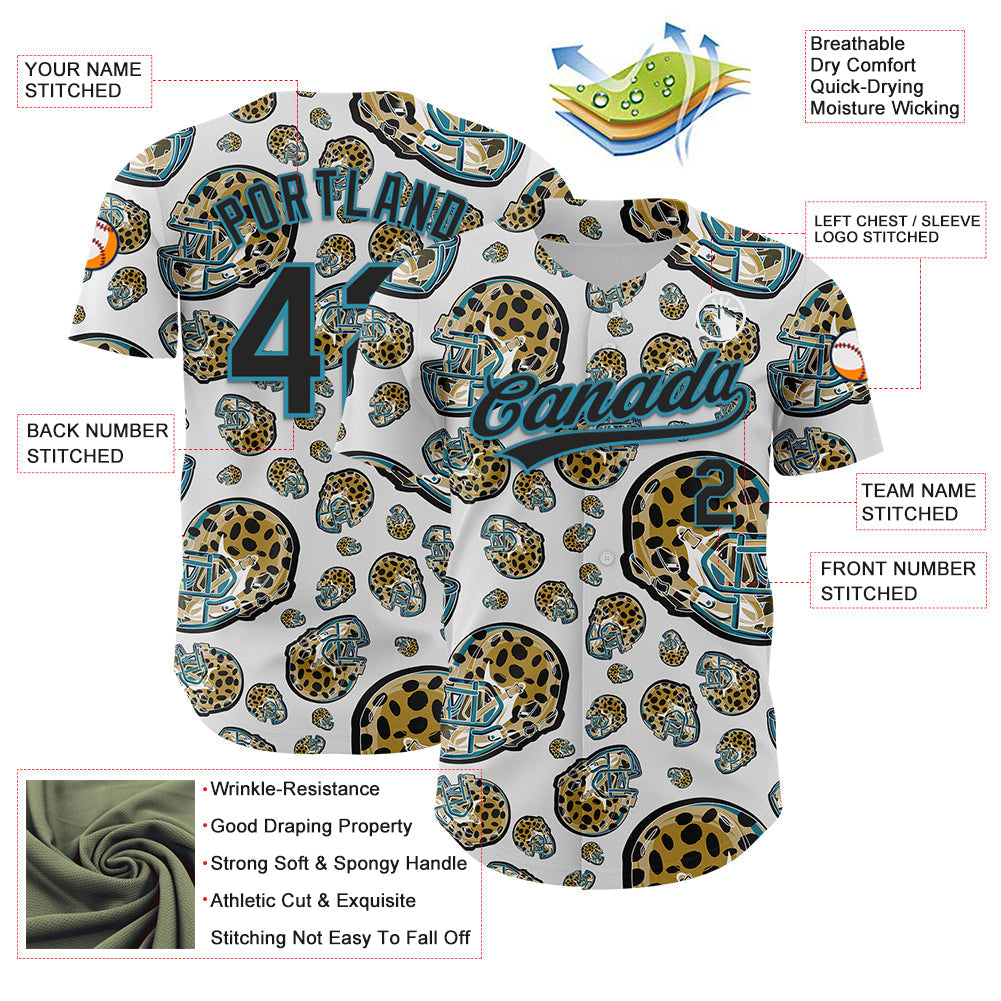 Custom White Black-Panther Blue 3D Pattern Design Football Jaguar Helmet Authentic Baseball Jersey football jersey product view 3