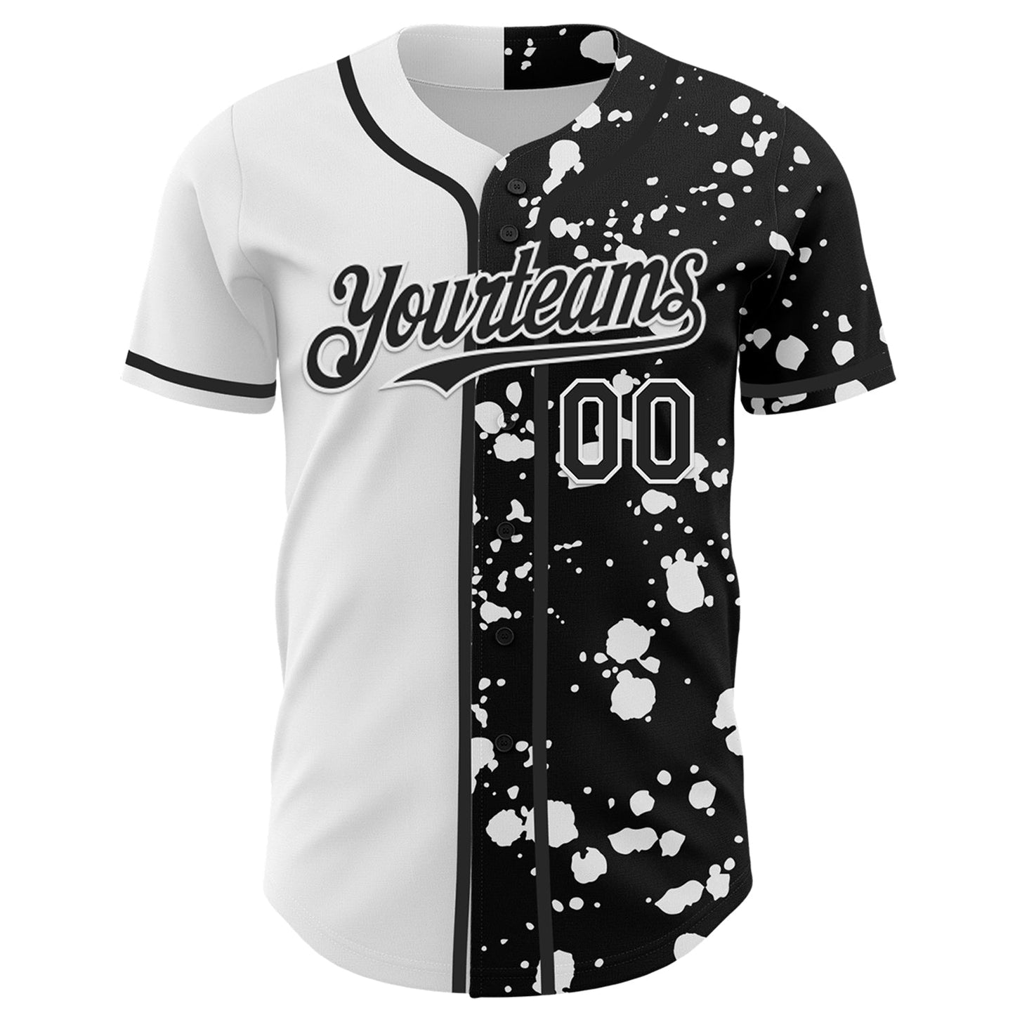 Custom Black White 3D Pattern Design Rave Splash Authentic Baseball Jersey baseball jersey product view 2