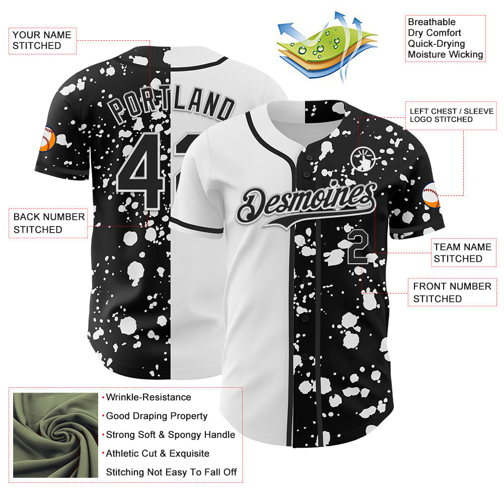 Custom Black White 3D Pattern Design Rave Splash Authentic Baseball Jersey baseball jersey product view 3