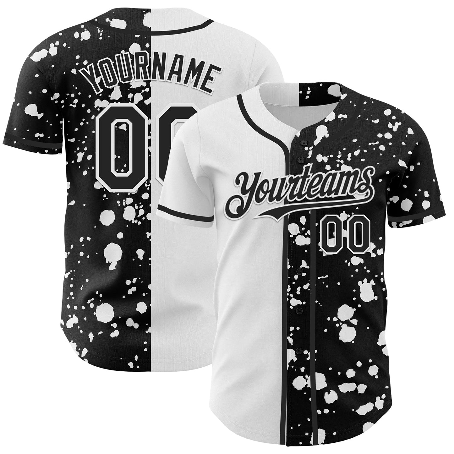 Custom Black White 3D Pattern Design Rave Splash Authentic Baseball Jersey baseball jersey product view 1