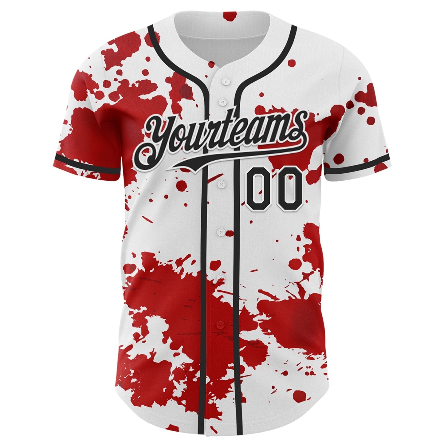 Custom White Black-Red 3D Pattern Design Rave Splash Authentic Baseball Jersey baseball jersey product view 2