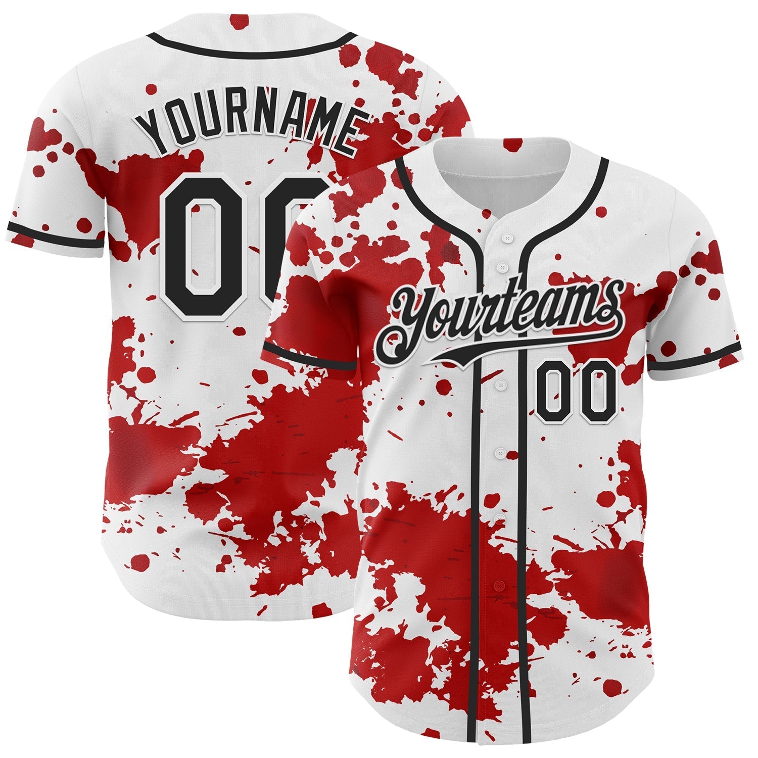 Custom White Black-Red 3D Pattern Design Rave Splash Authentic Baseball Jersey baseball jersey product view 1