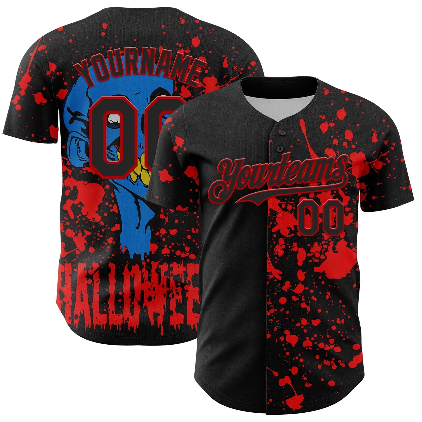 Custom Black Red 3D Pattern Design Rave Halloween Skull Authentic Baseball Jersey baseball jersey product view 1